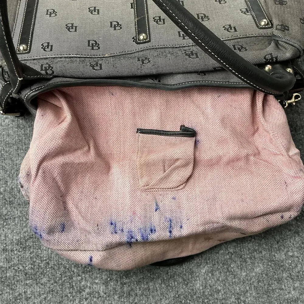 Vintage Dooney & Bourke Gray/Black Tulip Satchel Logo Purse With Clip